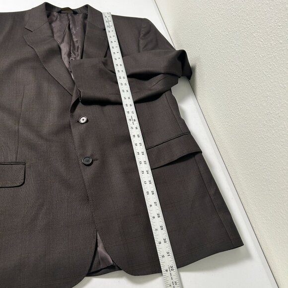 JoS A Bank Blazer Sport Coat Gordon Mens 44 Reg Brown Plaid Silk Wool Two Button - Picture 14 of 15